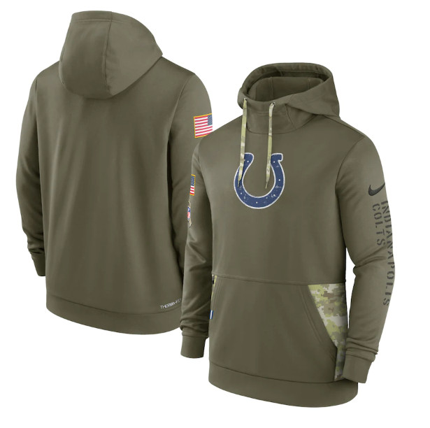 Indianapolis Colts 2022 Olive Salute To Service Therma Performance Pullover Hoodie